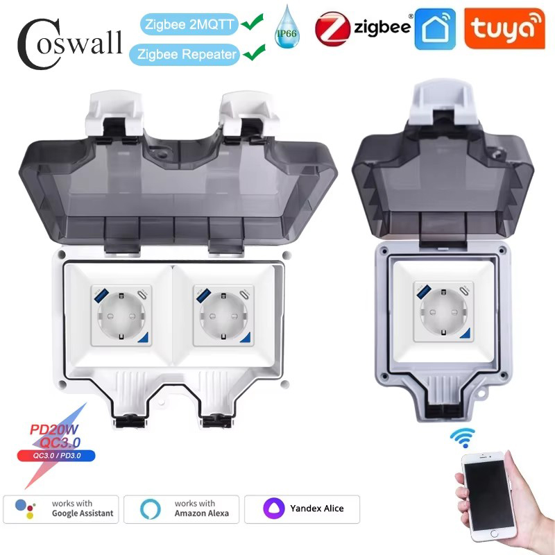 Smart Outdoor Plug - Coswall IP66 Waterproof EU Socket Tuya