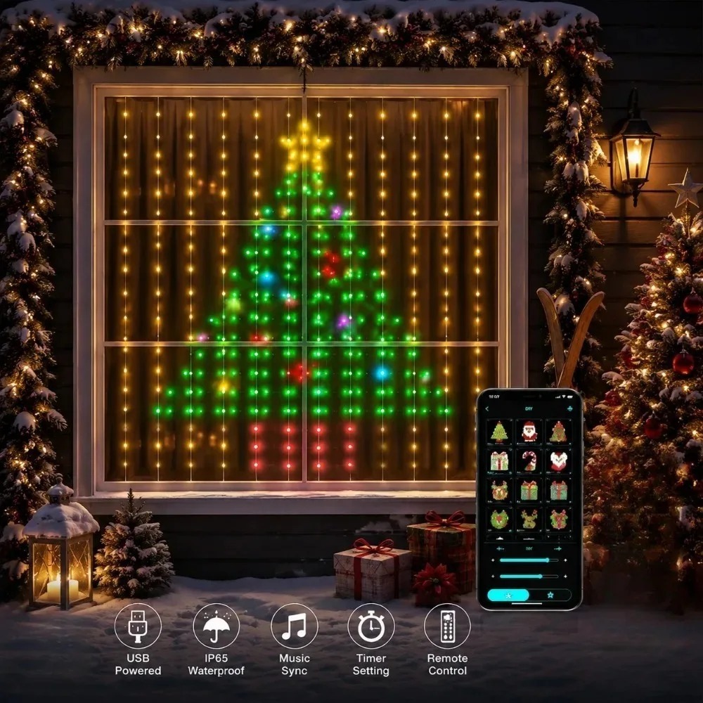 LED Pixel Curtain Lights Bluet - Smart Home Diy ulasan dan harga